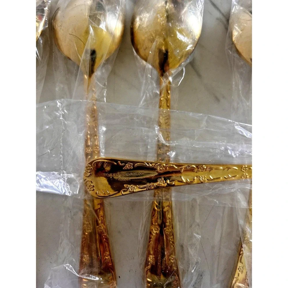 WM Rogers & Son Gold Plated Soup Spoons Lot of 6 Enchanted Rose 7